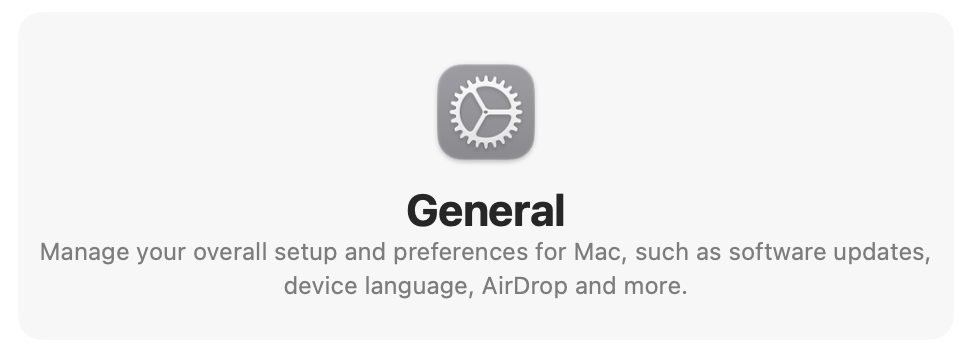 The heading for "General" in System Settings with strange line height.
