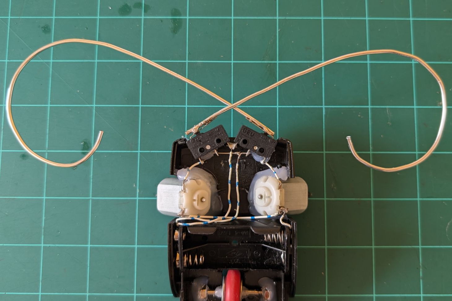 Two pieces of craft wire shaped into whiskers.