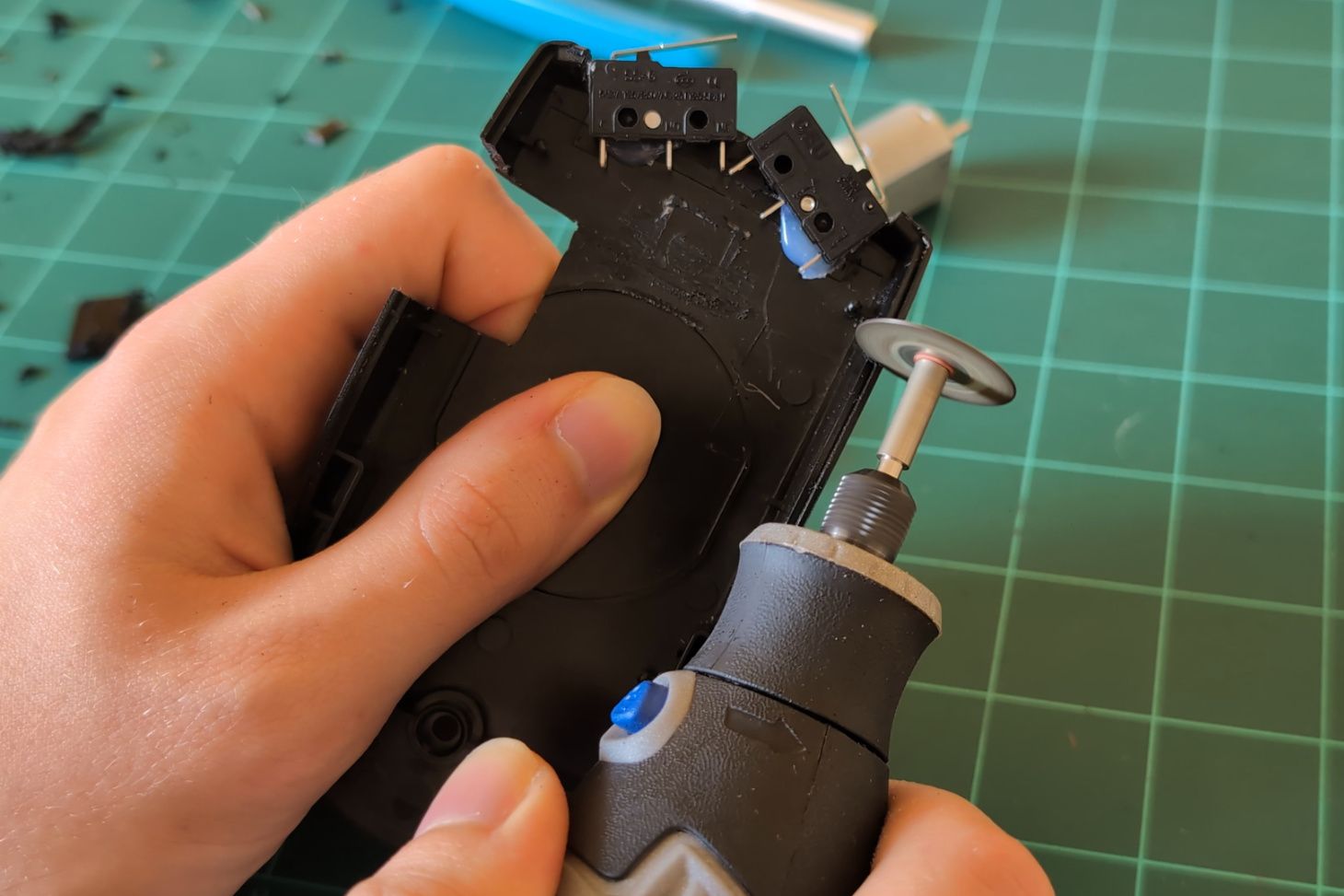 Cutting a space for the motors.