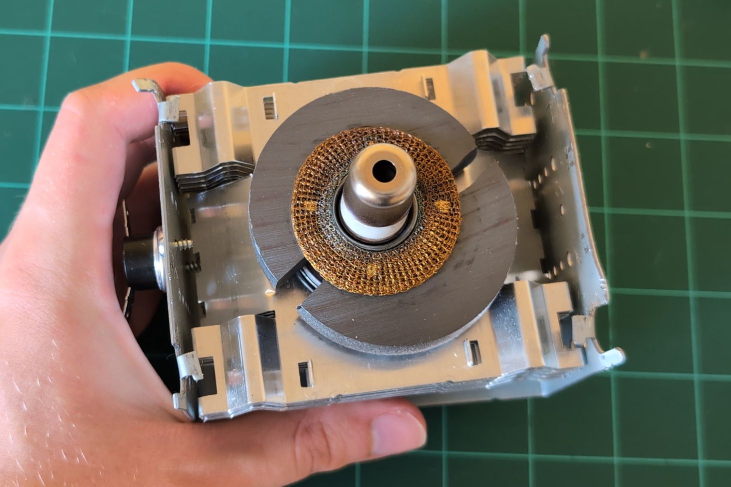 The top plate of the magnetron removed.